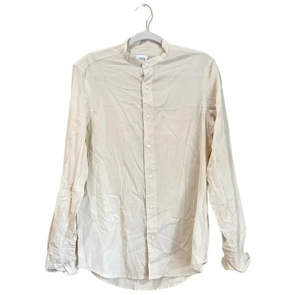 ZARA Tan Button Down Long Sleeve Shirt Cotton Beige Size Small Natural Office - Picture 1 of 6